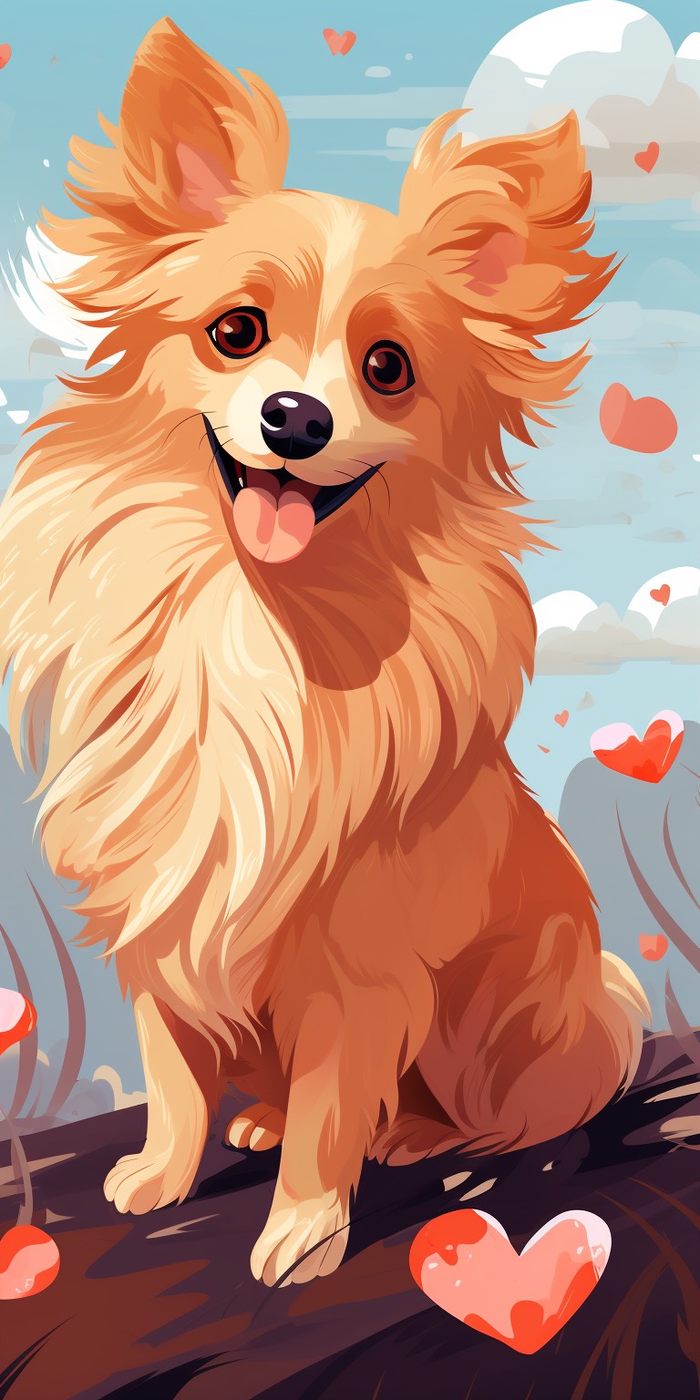 Illustrated Pomeranians with Hearts iPhone Wallpaper