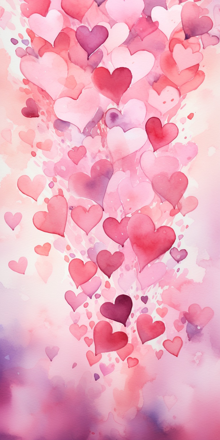Pink Watercolor Hearts iPhone Wallpapers