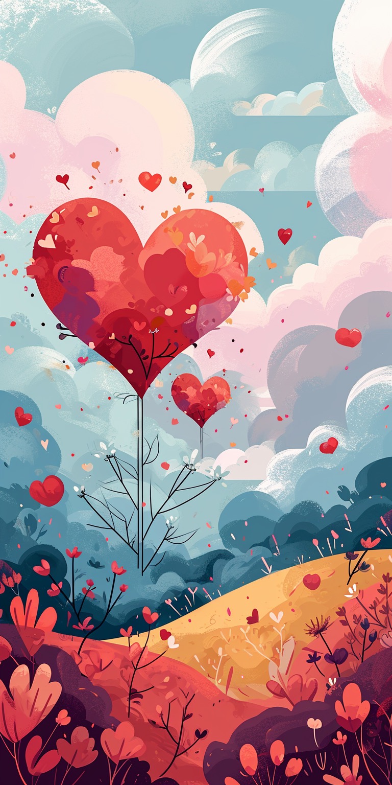 Heart Balloon & Foliage Inspired Phone Wallpapers