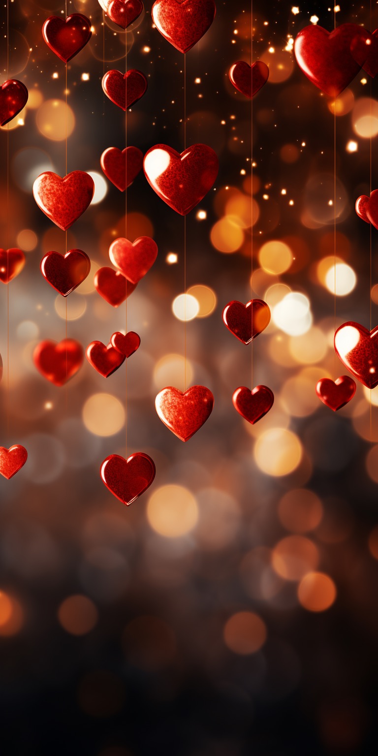 Red & Gold Bokeh Hearts Phone Wallpapers