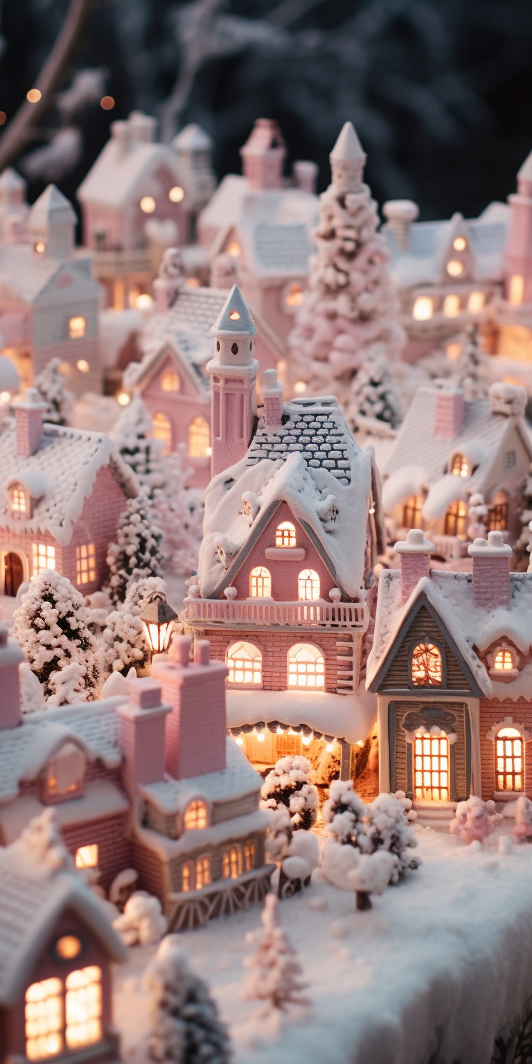 Cute Pink Winter Valentine’s Day Village Wallpapers