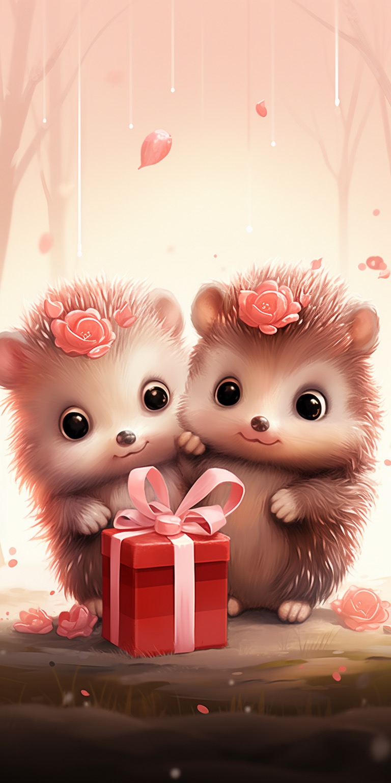 Cute Hedgehog Illustrations Valentine’s Phone Wallpapers