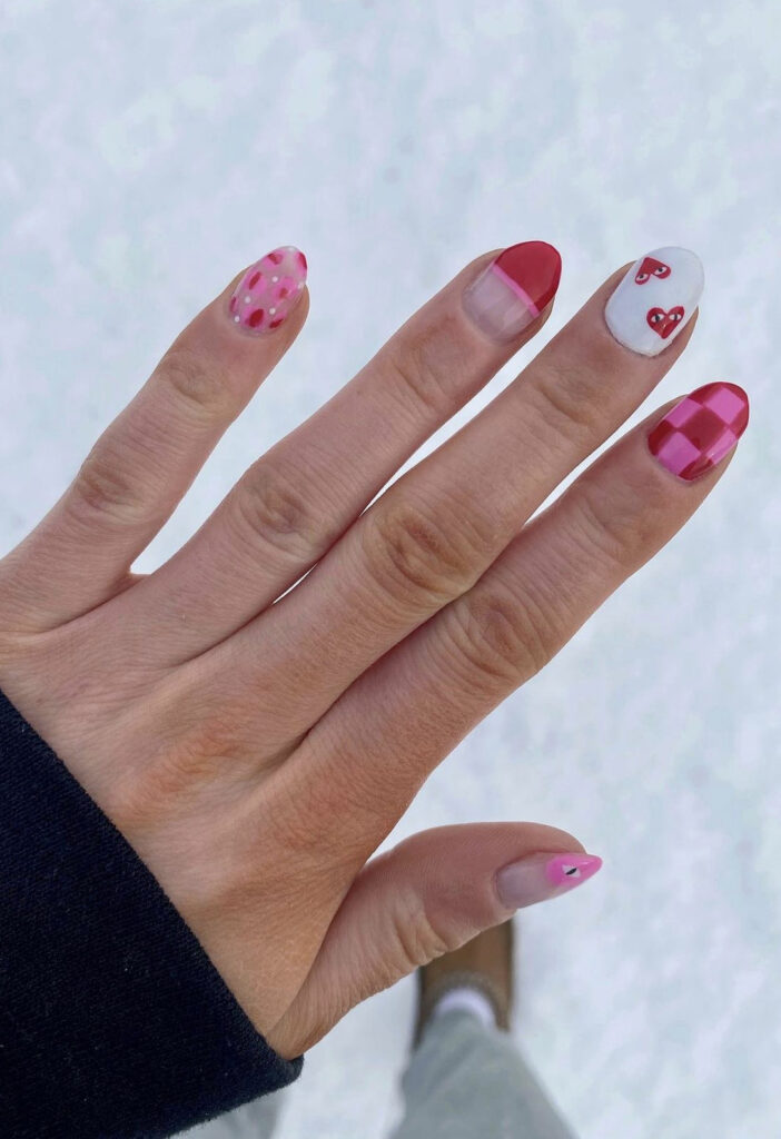 Mix & Match Pink & Red Designs Valentine’s Nails