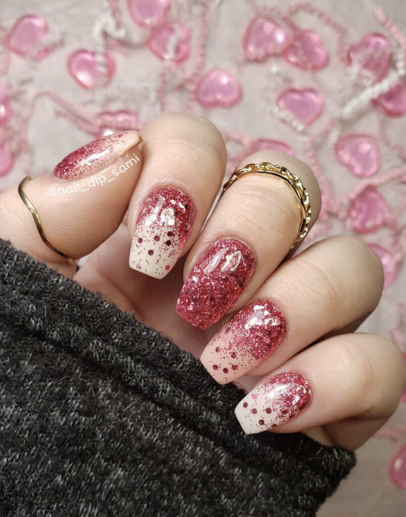 Chunky Pink Glitter Ombre Valentine’s Nails