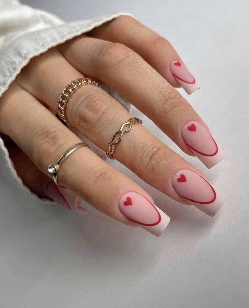 Red & White Outlined Tips Valentine’s Day Nails