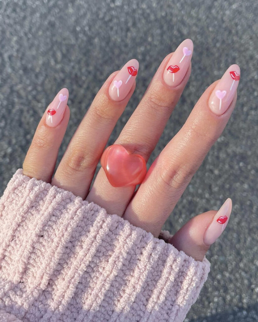 Valentine’s Day Candy Lollipops Nails Designs