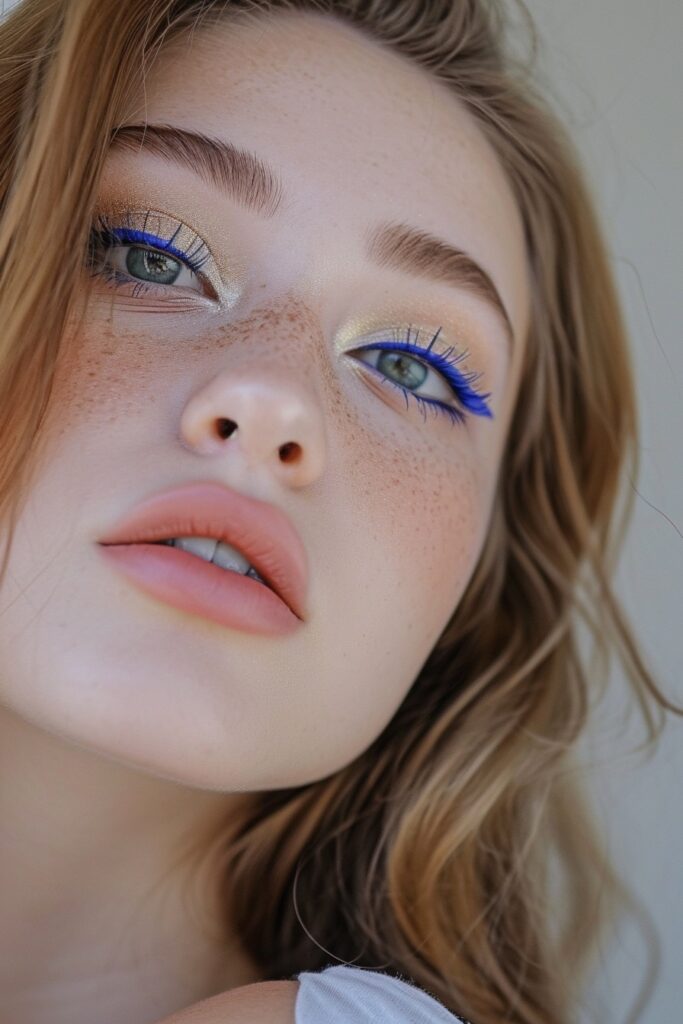 Simple cobalt liner on shimmery nude shadow