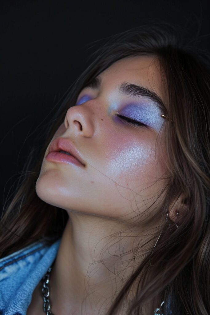 Purple shimmer eyeshadow with subtle baby blue crease