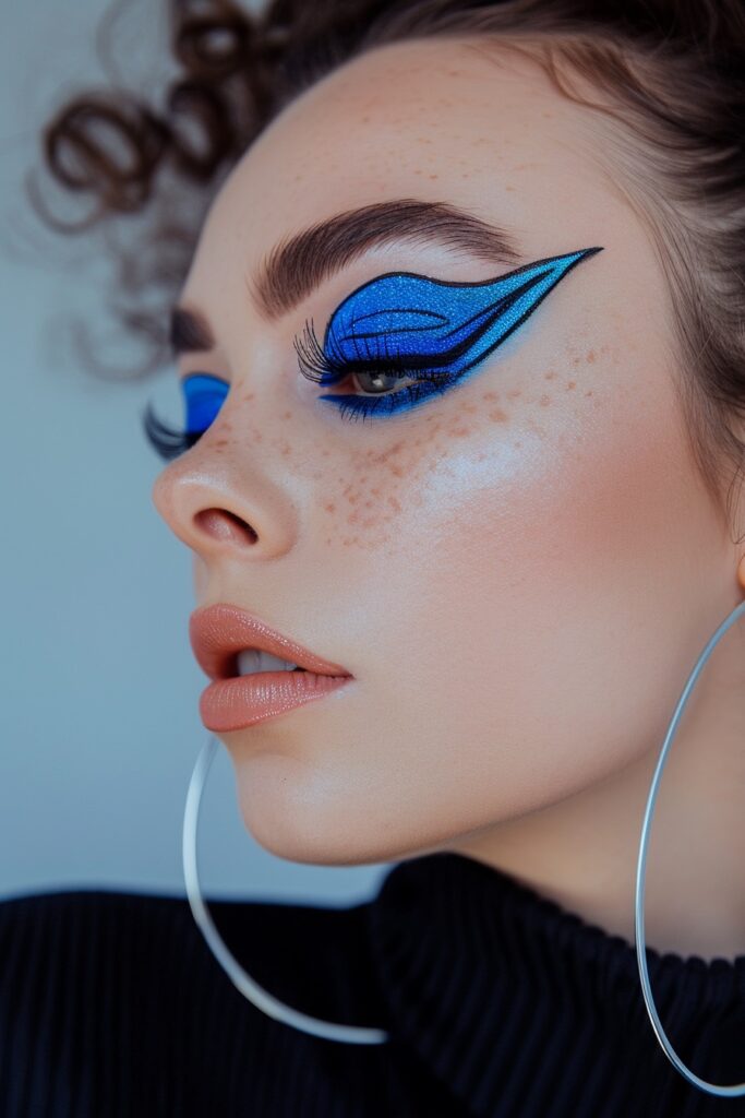 Unique cutout cobalt & turquoise eyeshadow look