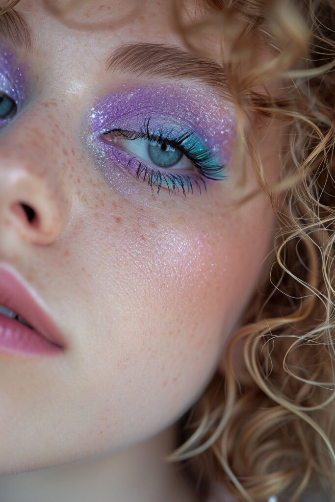 Pastel purple & turqoise blue glitter eyeshadow