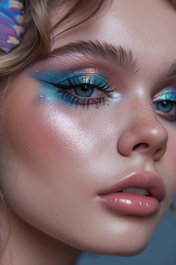 Butterfly inspired blue & pink moody eyeshadow look