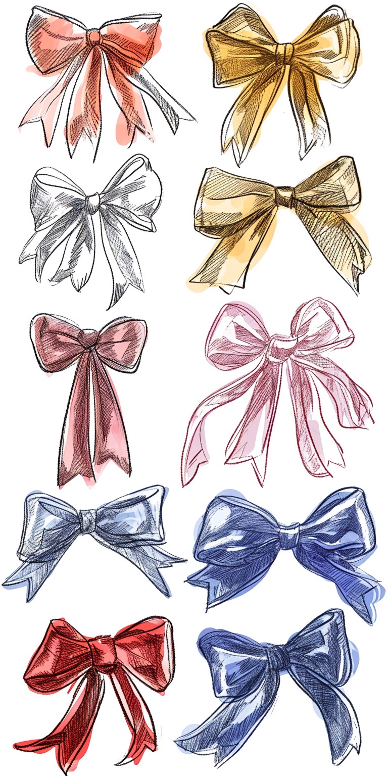Hand drawn quirky bows on a white background wallpapers
