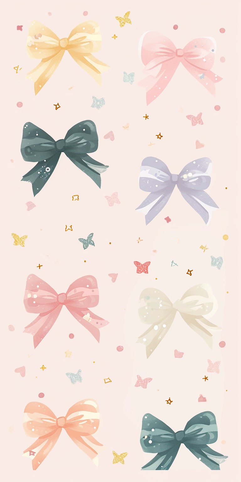 Sparkly pastel bows iPhone wallpaper