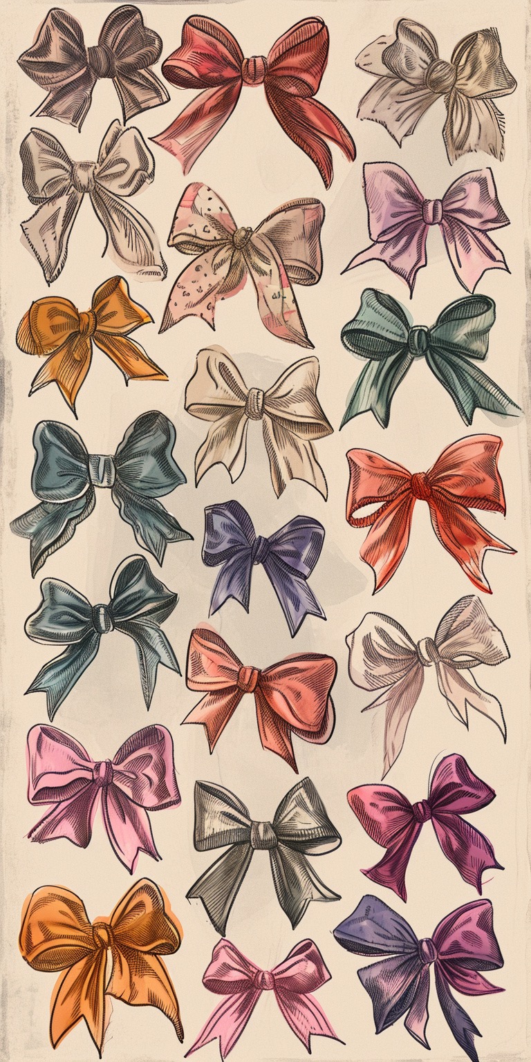 Scattered multi-color vintage bow doodles phone wallpapers