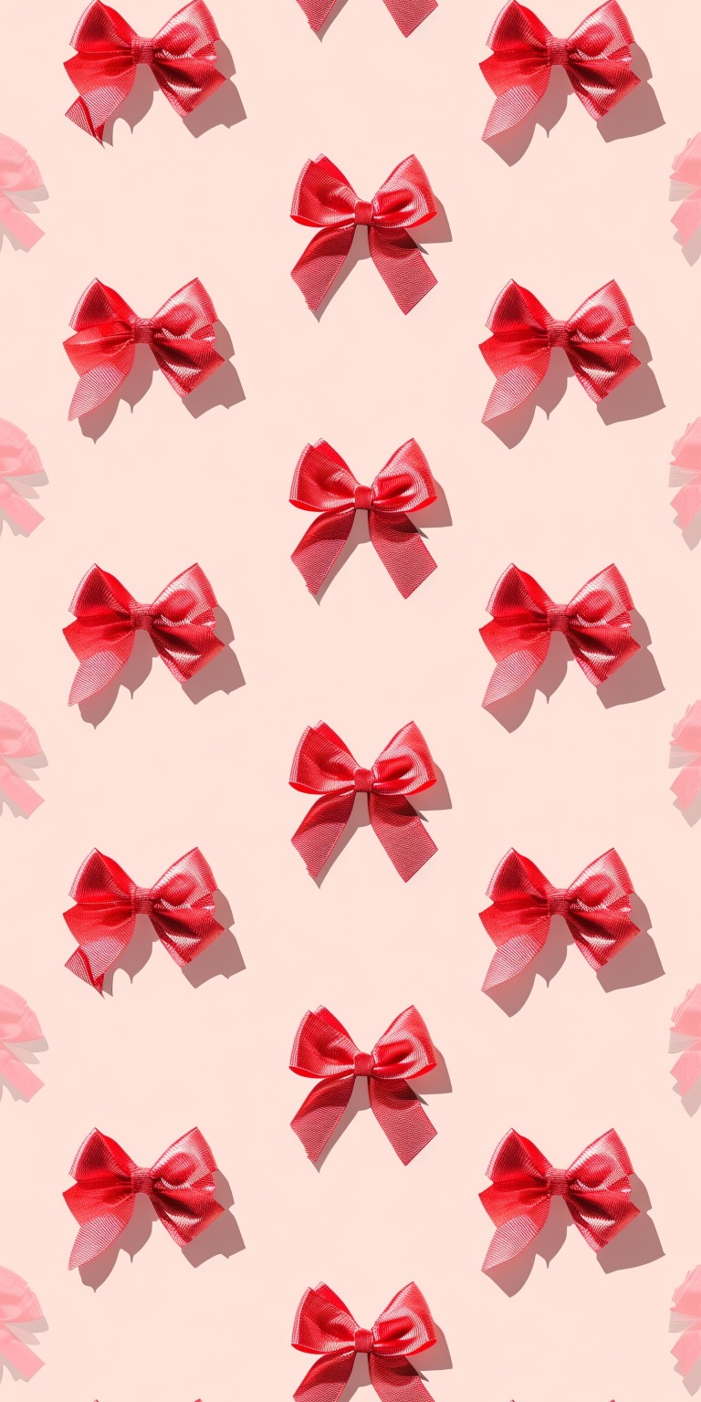 Simple red bows on a pink background phone wallpapers