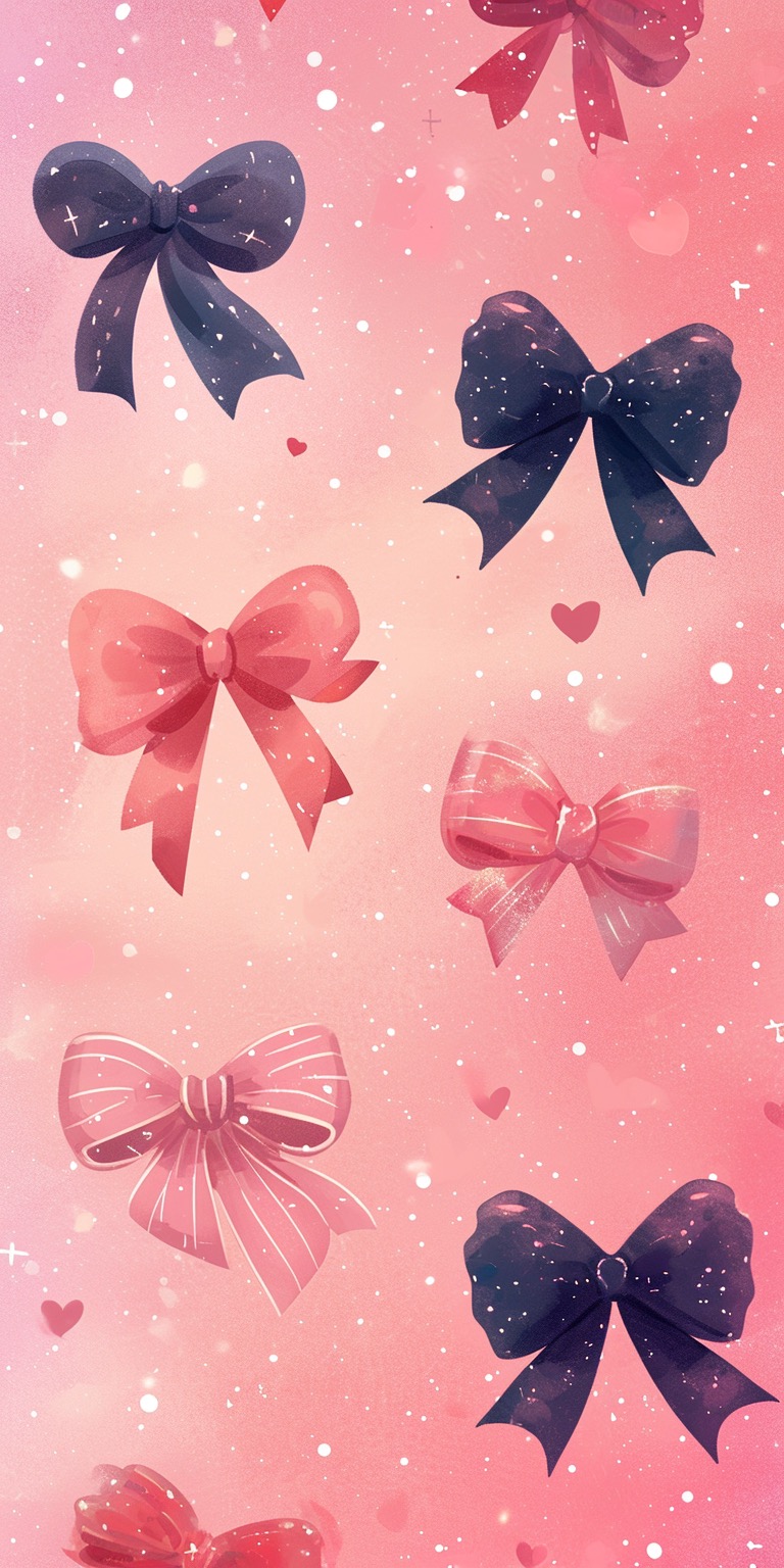 Cute glitter & whimsy illustrated bow wallpapers