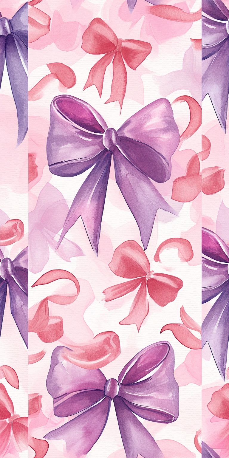 Pink, purple, and blue cute realistic bow Illustration wallpapers