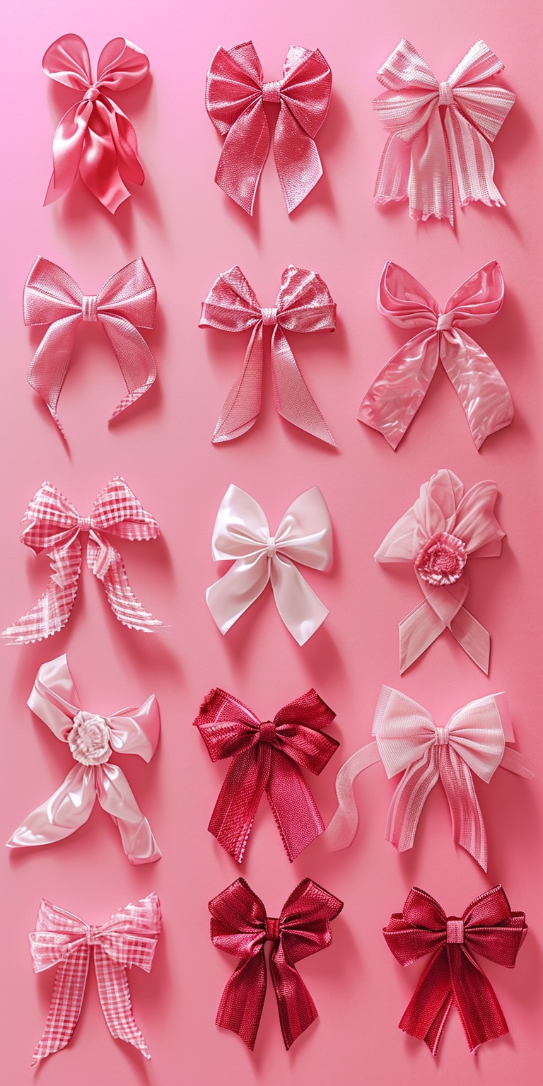 Whimsical feminine pink & red bows on a pink background