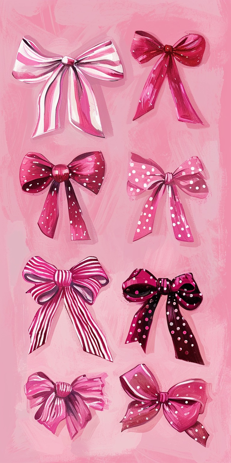 Whimsical feminine pink & red bows on a pink background