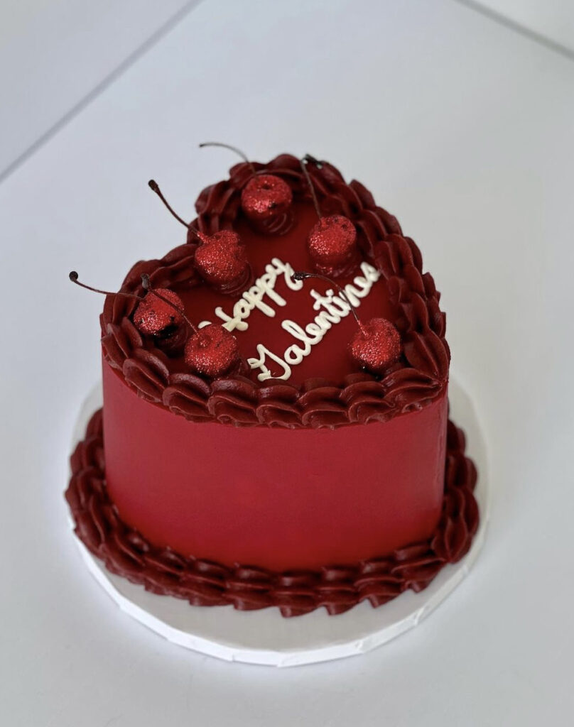 Galentine’s Red Cake with Sparkle Cherries