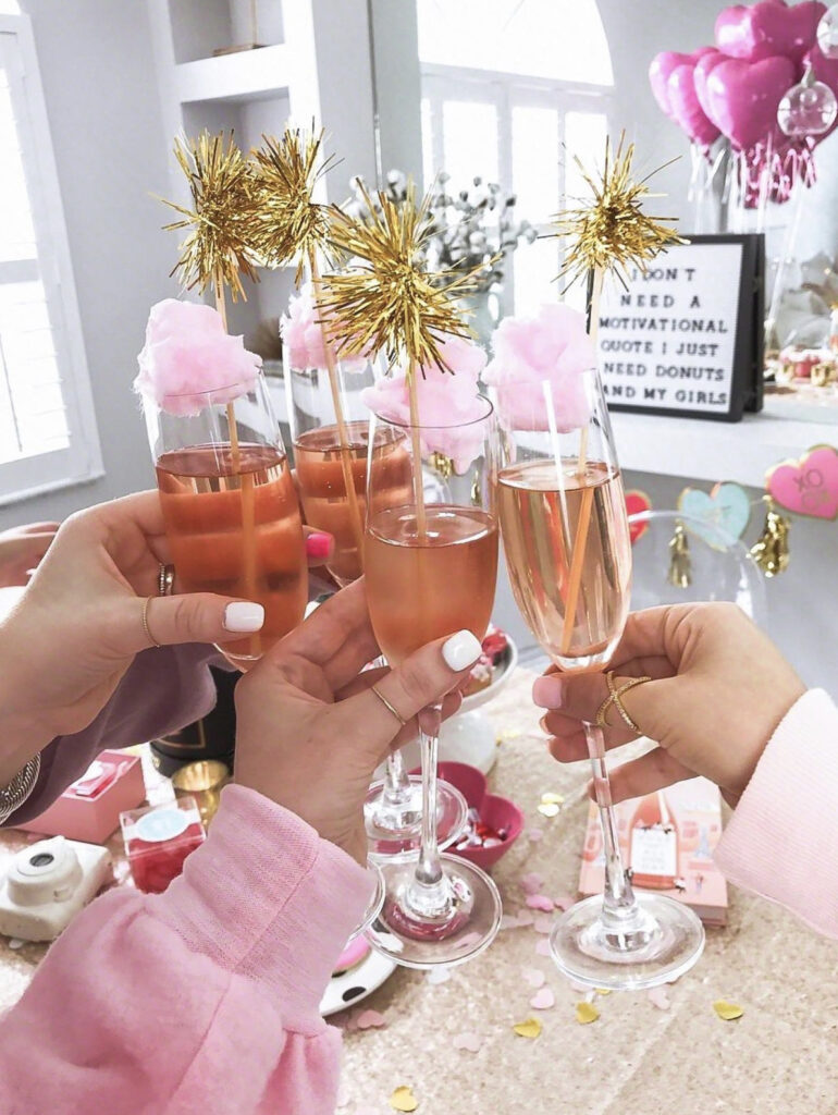 Pink Champagne with Sparklers & Cotton Candy