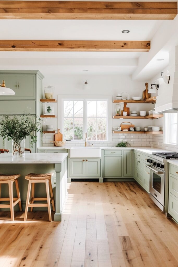Modern Organic Sage Green Kitchen Cabinets