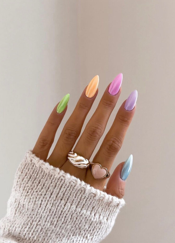 Mix & match bright pastel chrome nails