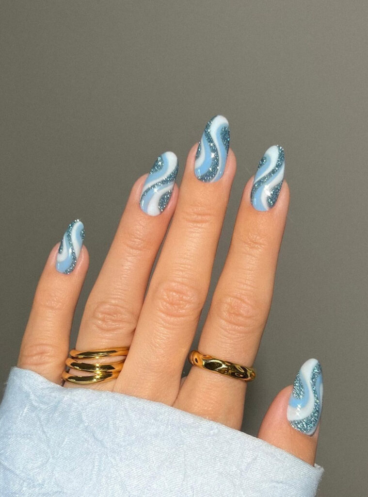 Sparkly & pastel blue wave designs