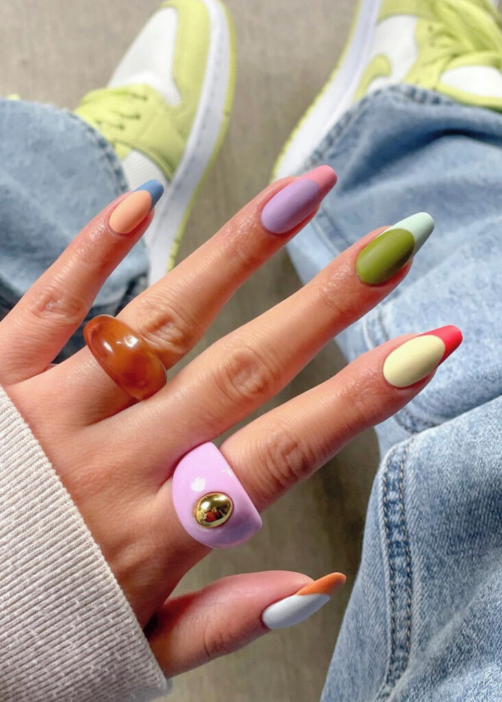 Color-blocked matte spring nails