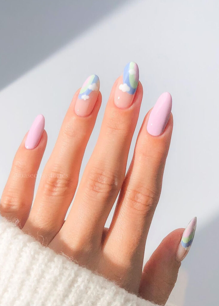 Dreamy pastel rainbow & cloud nails
