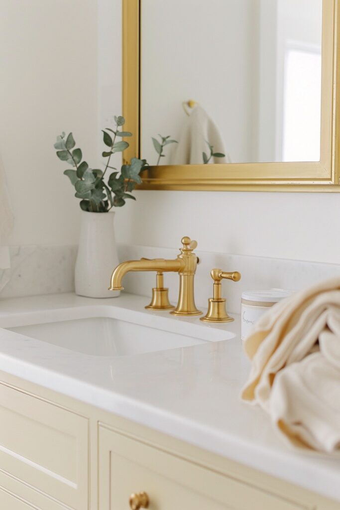 Light Yellow Bathroom vanity with Gold Details