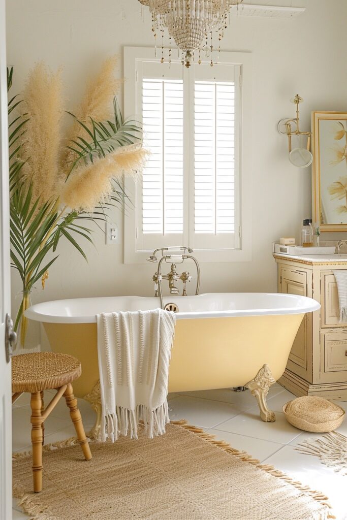 Bright & Airy Yellow Bathroom Decor with Yellow Tub