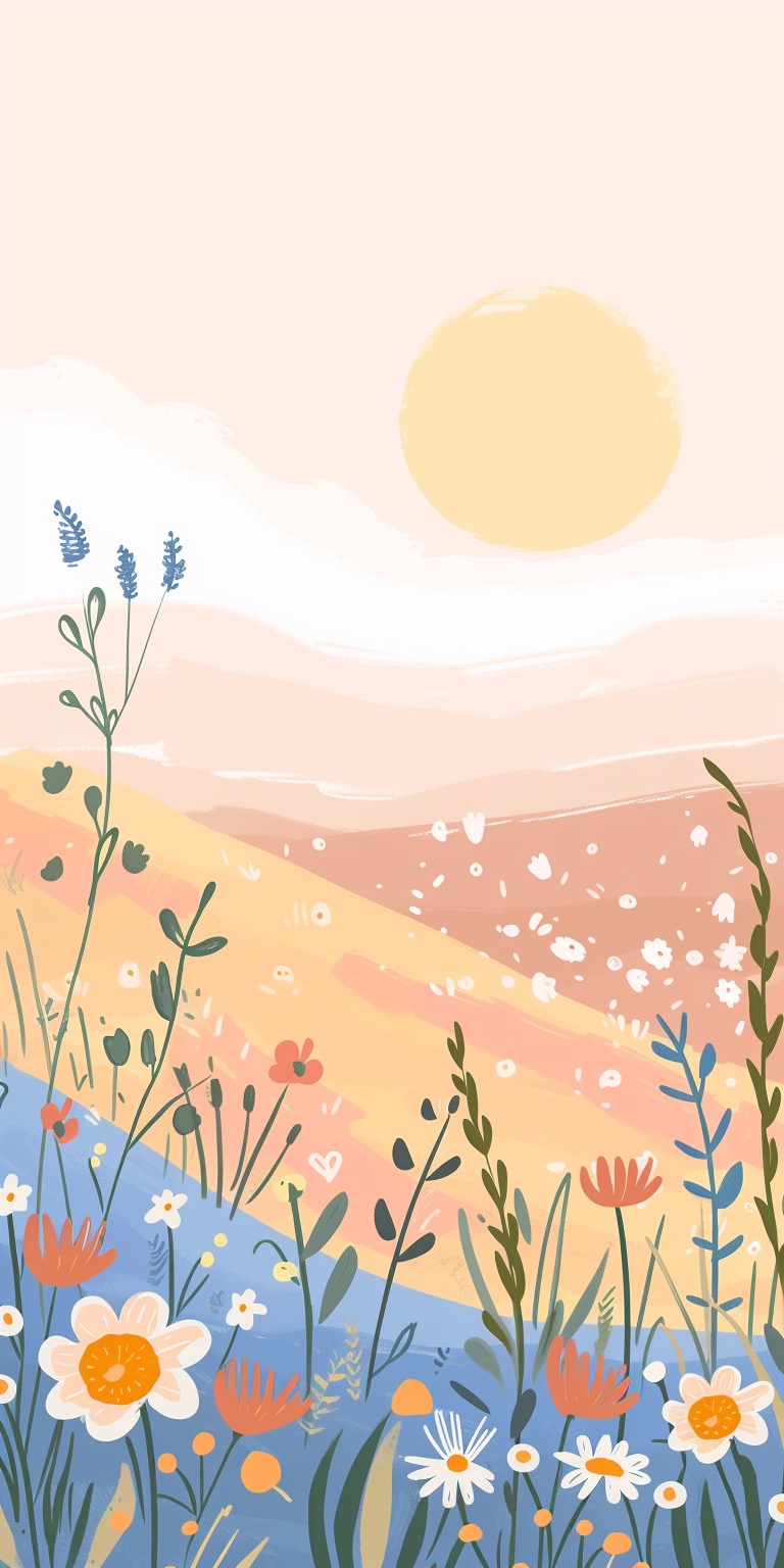Magical meadow simple illustrated phone wallpapers