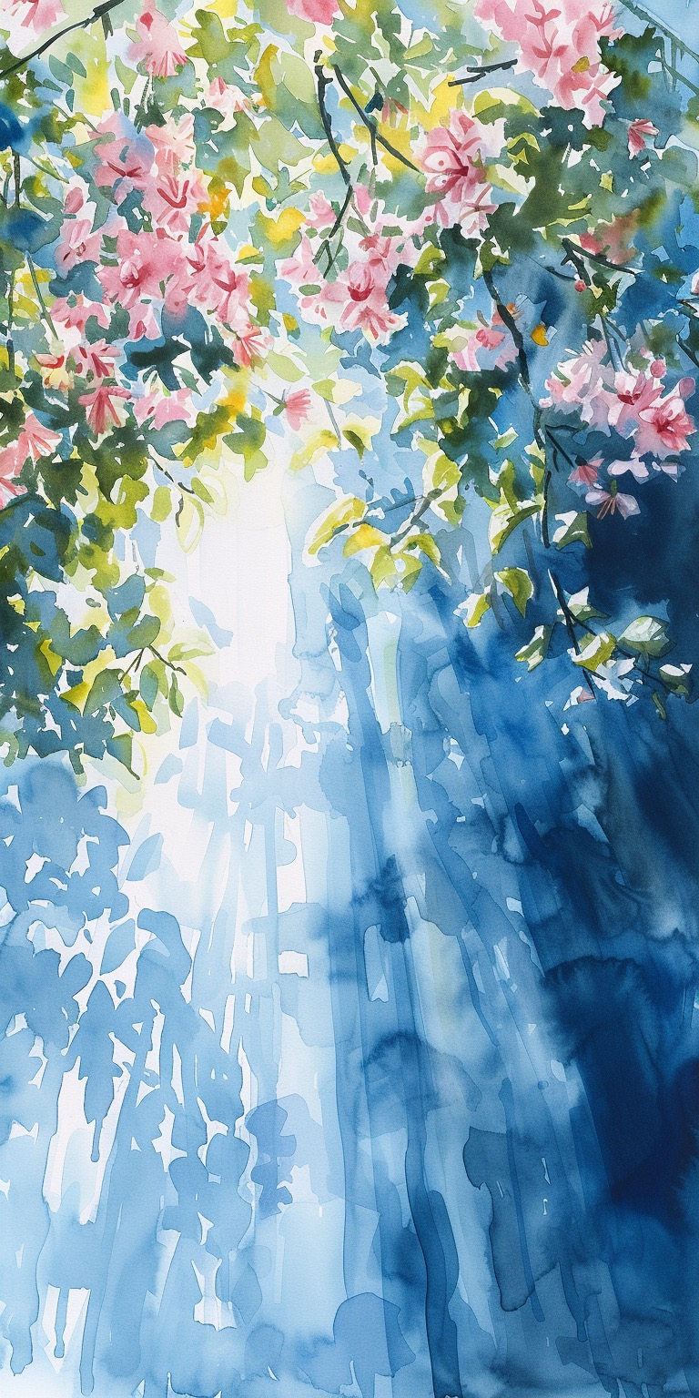 Sunlight streaming through the trees watercolor inspired iPhone wallpapers