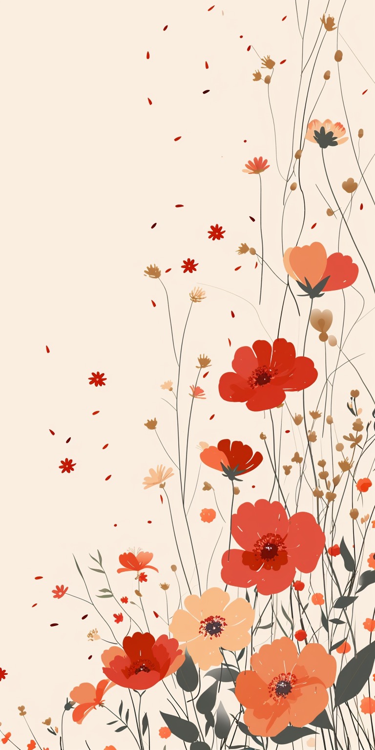 Red poppy illustrations simple phone wallpaper