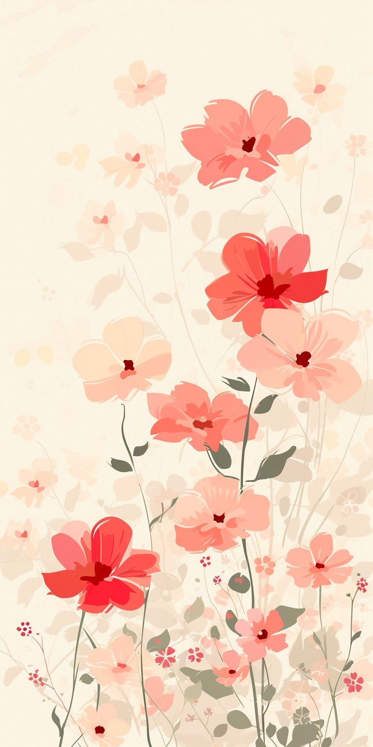 Red poppy illustrations simple phone wallpaper