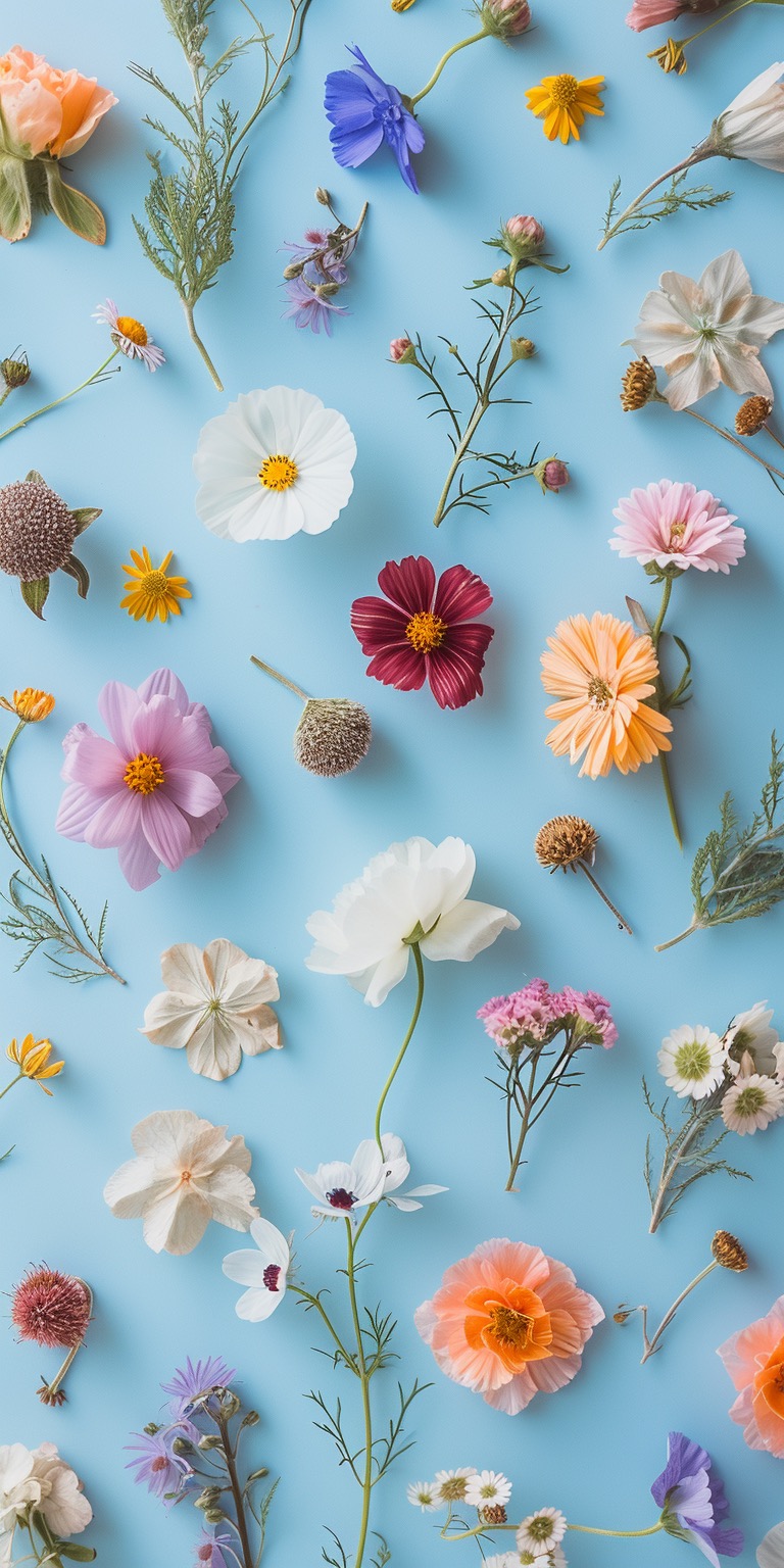 Simple scattered flowers on a blue background