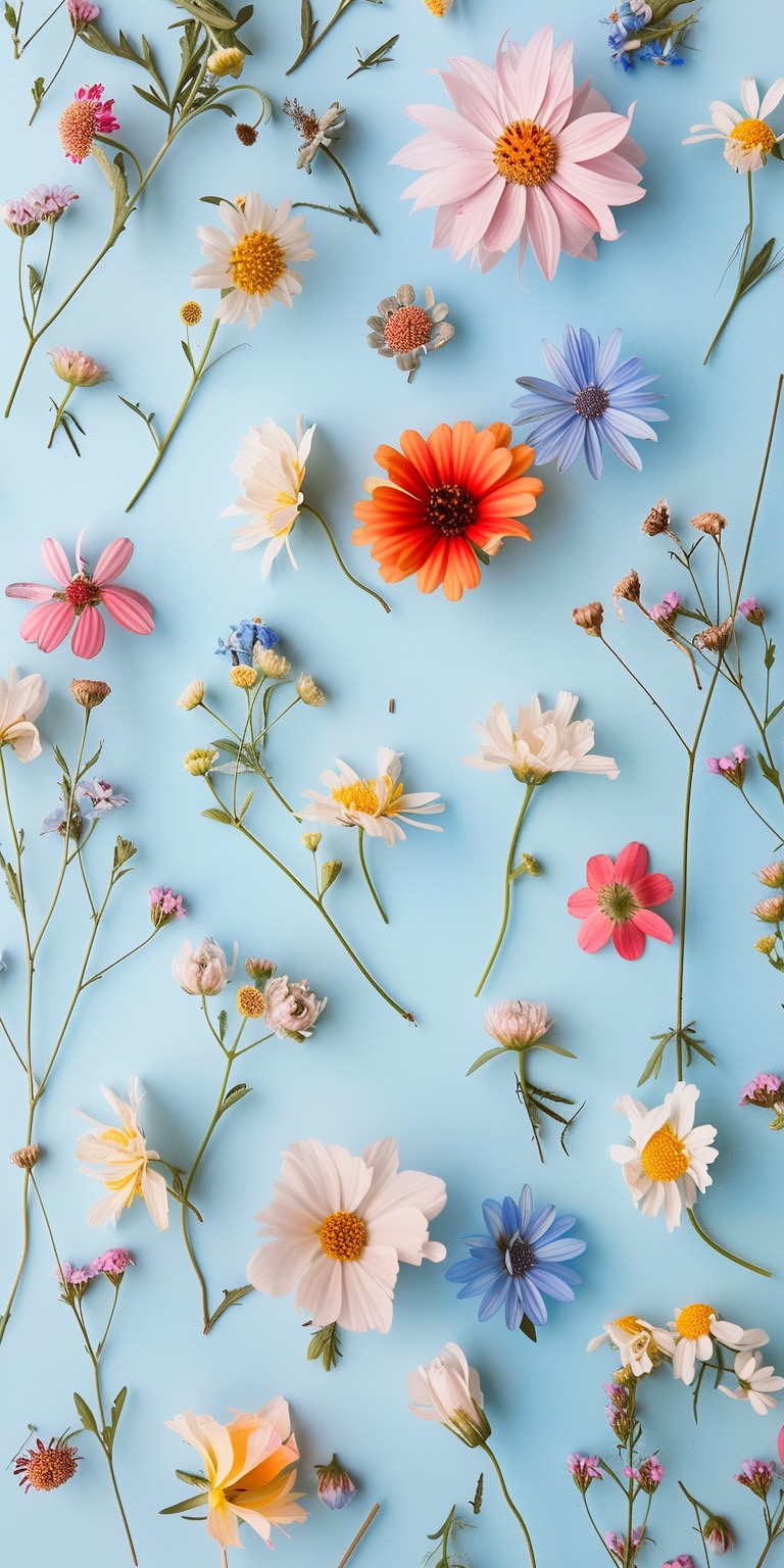 Simple scattered flowers on a blue background