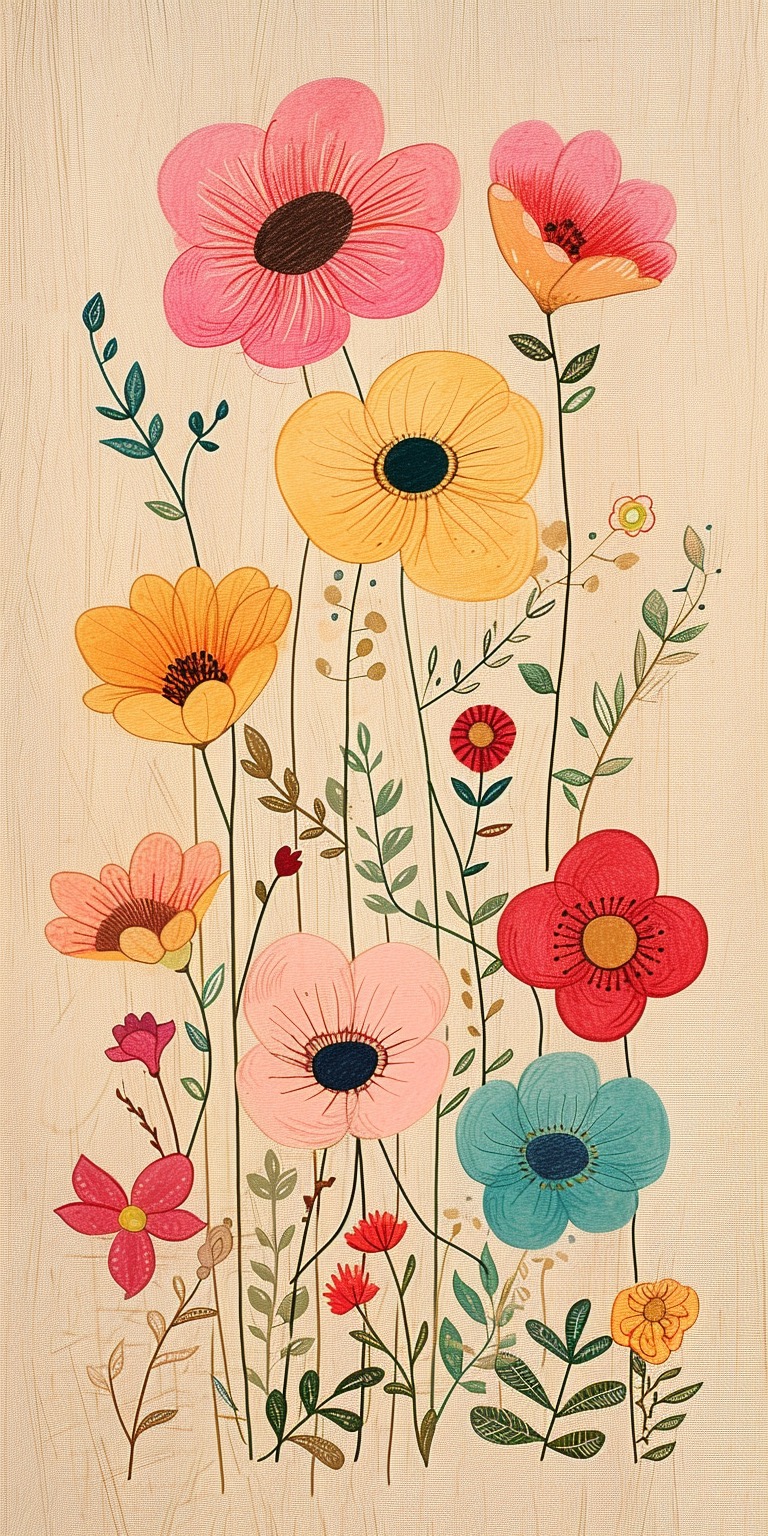 Vintage inspired hand drawn flower wallpapers