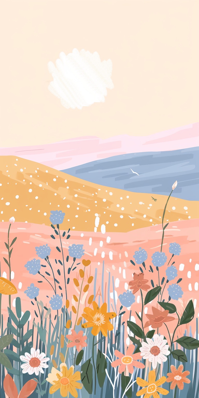 Magical meadow simple illustrated phone wallpapers
