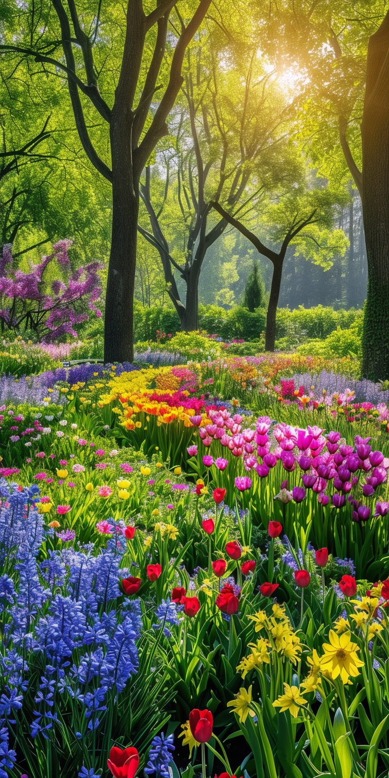 Tulip garden on a spring morning iPhone wallpaper