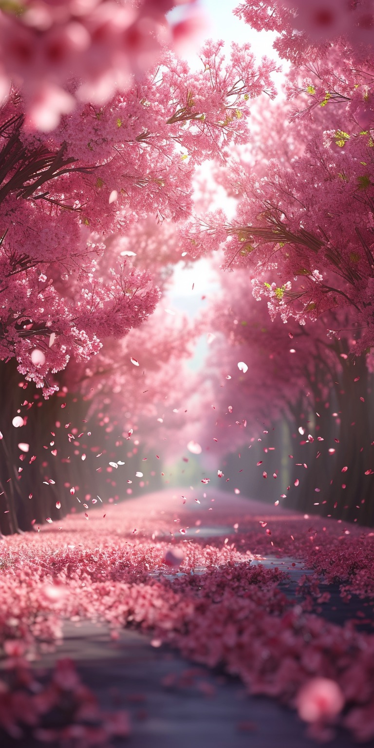 Dreamy path in a cherry blossom forest iPhone wallpapers