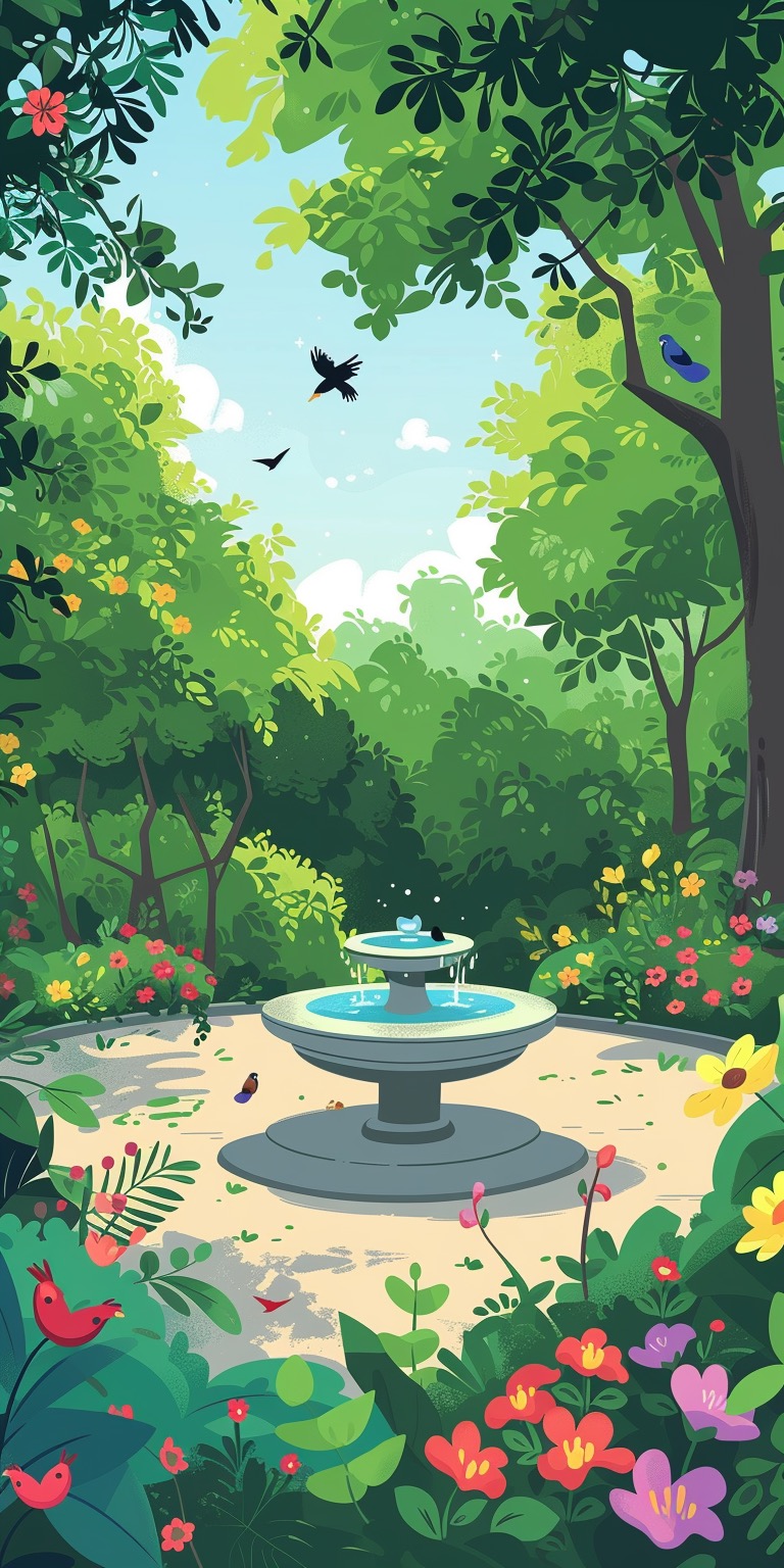 Lively park in the spring illustrated iPhone wallpapers