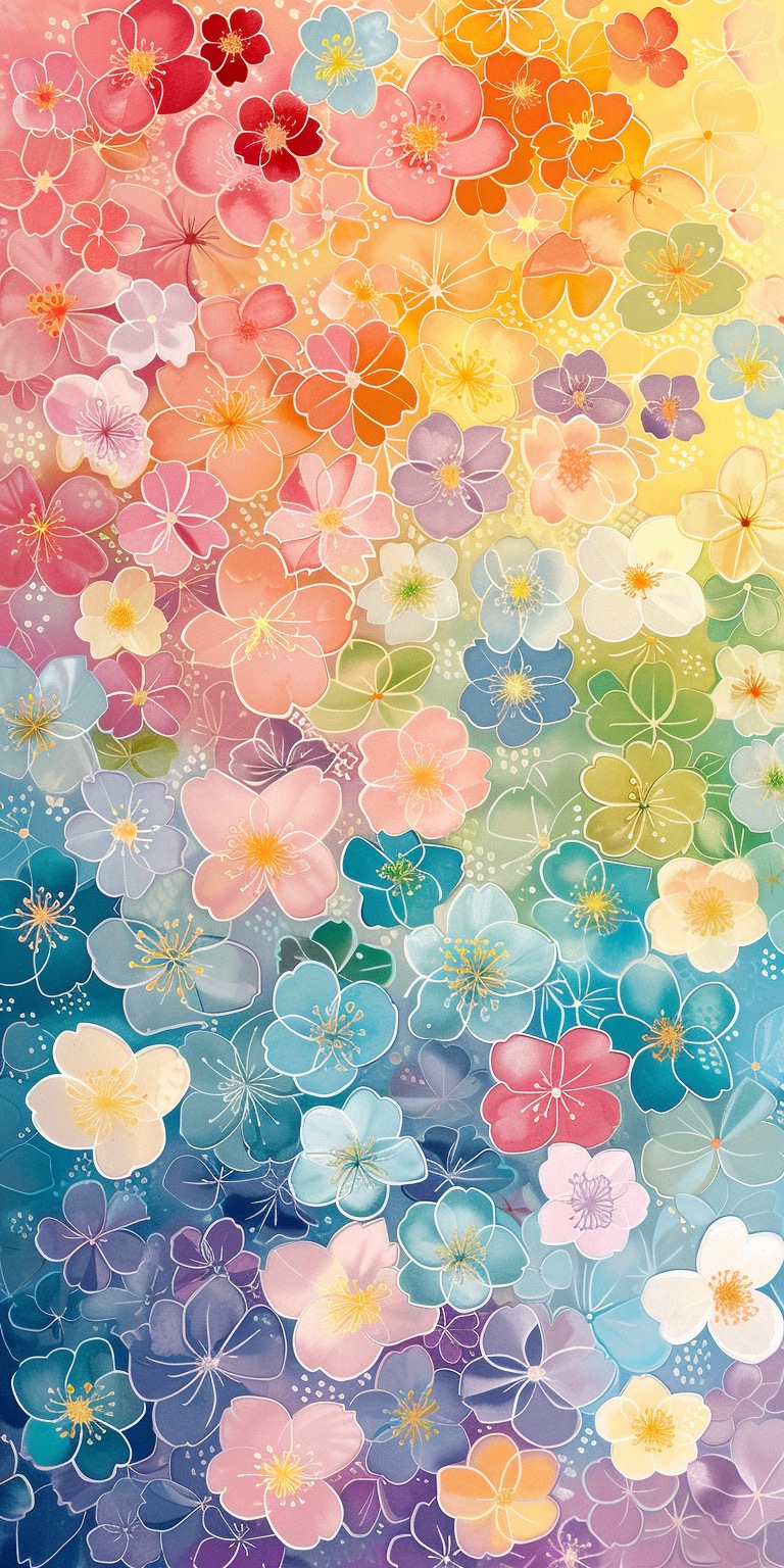 Rainbow flowers pattern artistic spring phone wallpaper