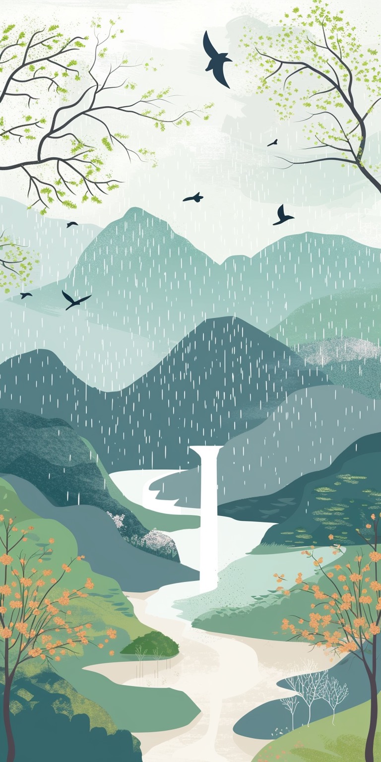 Rainy spring flat style illustrated landscapes