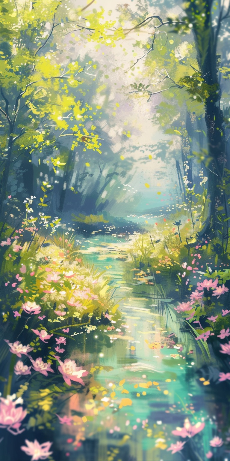 Sunlit spring garden abstract painting iPhone wallpaper