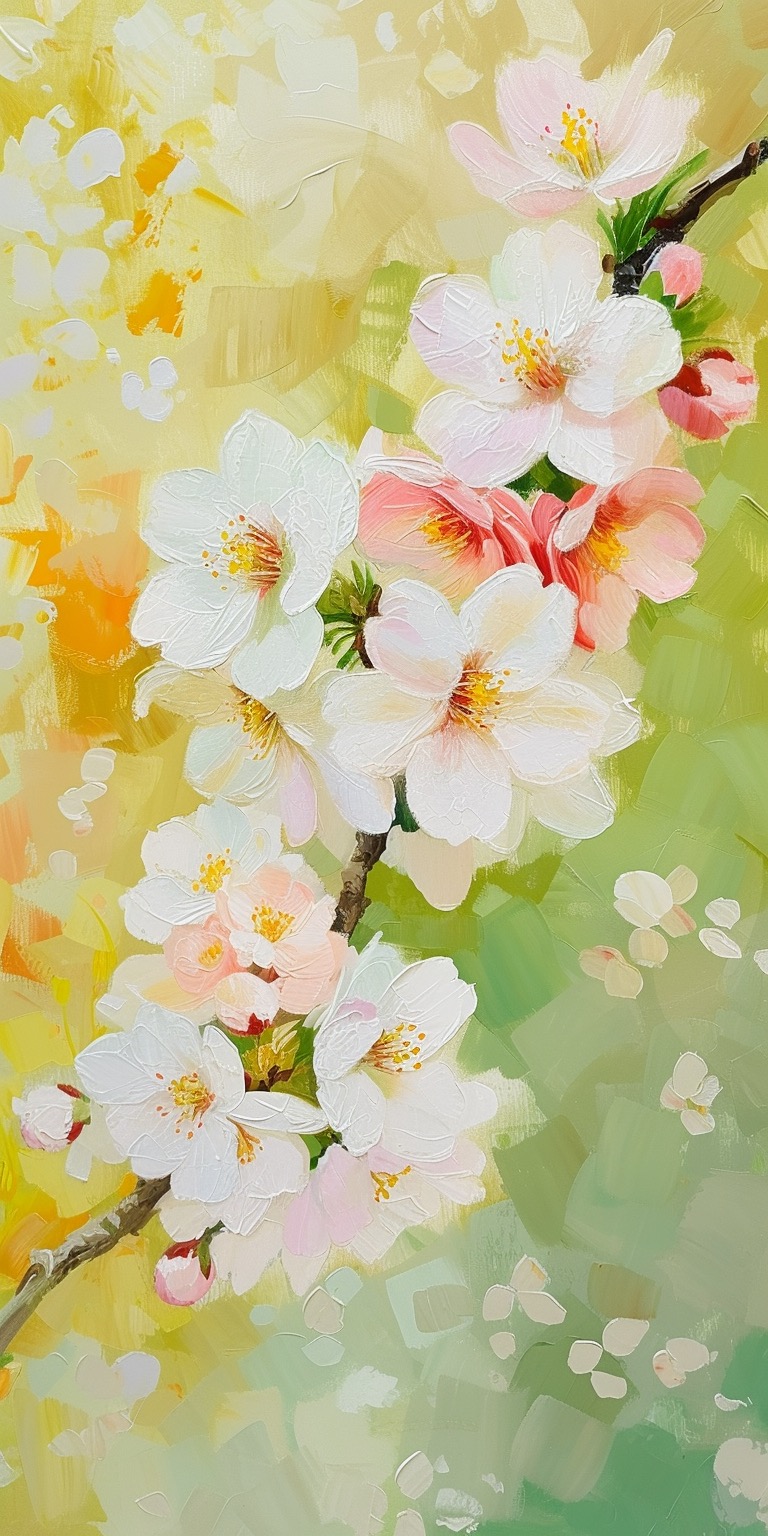 Oil painting styles spring flowers iPhone wallpapers