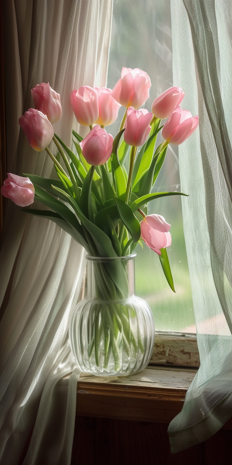 Pink tulips on the windowsill iPhone wallpapers
